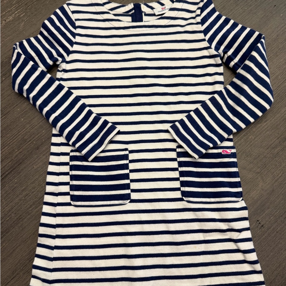 Girls Vineyard Vines Navy and White Striped Cotton Dress